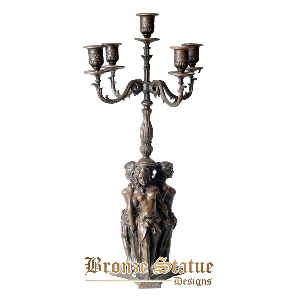 18in | 48cm | three girls candleholder candlestick bronze statue sculpture vintage art classy home decoration