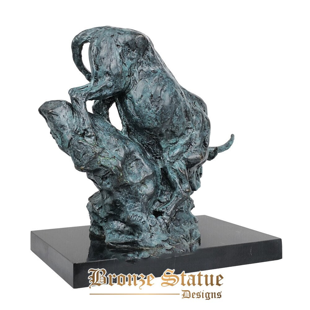 Animal sculpture art bull statue hot casting green bronze marble base classy office table decoration business gifts