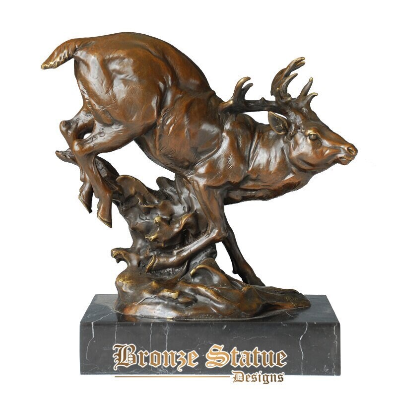 Bronze lucky deer statue wildlife animal sculpture art hot casting brass natural marble base gorgeous business gift office decor