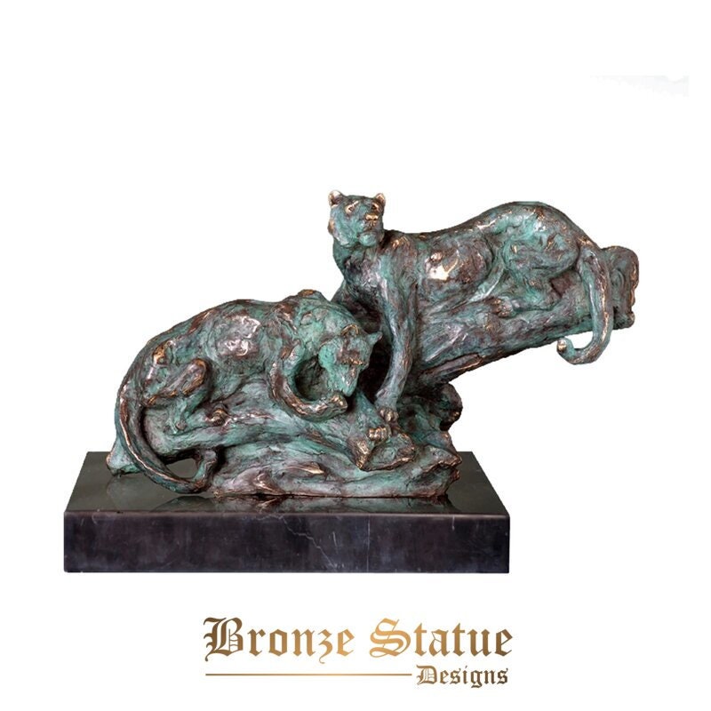 Bronze leopards sculpture art wildlife panther statue animal figurine living room decoration