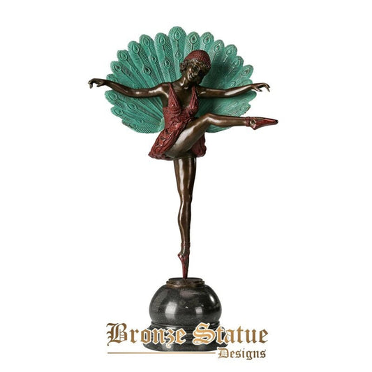 Large peacock dance statue figurine bronze female dancer sculpture vintage art for home decoration 56cm