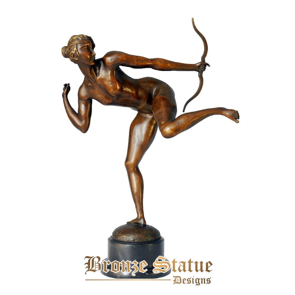 Bronze statue nude woman shotting sculpture hot casting antique europen art marble base home decor