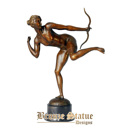 Statua in bronzo donna nuda che spara scultura colata a caldo antica arte europea base in marmo decorazioni per la casa