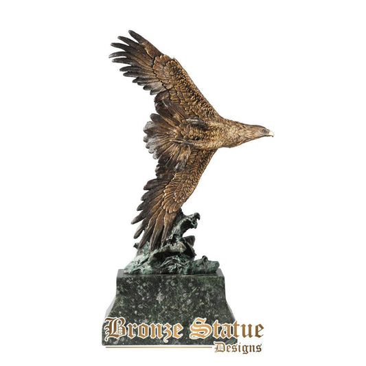 Escultura de bronze águia voadora falcão estátua base de mármore fundição quente decoração de escritório elegante presentes de negócios