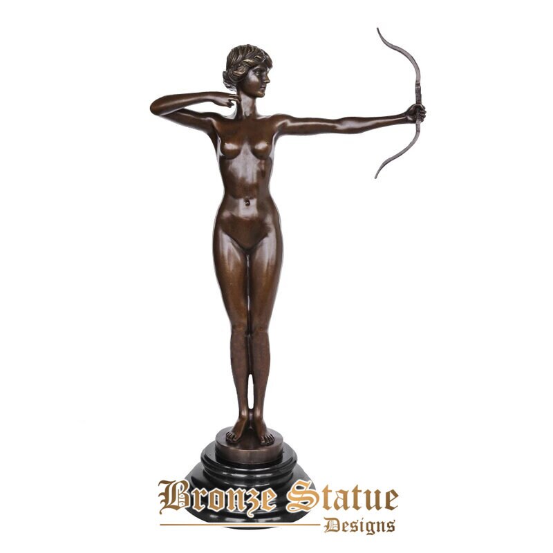 Classical sculpture art nude woman with bow statue hot cast bronze vintage classy home decoration