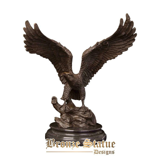 Águia de bronze asas abertas escultura falcão estátua grande pássaro selvagem animal estatueta vintage falcão arte grande