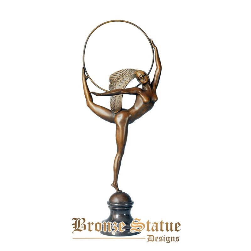 Ring dance nude woman bronze statue sculpture vintage art marble base classy home decoration accessories