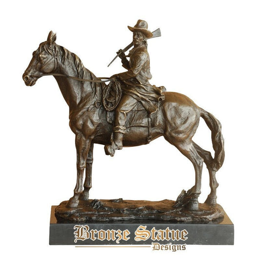 Bronze statue western cowboy ridding sculpture figurine marble base detailed vintage art indoor ornament gift