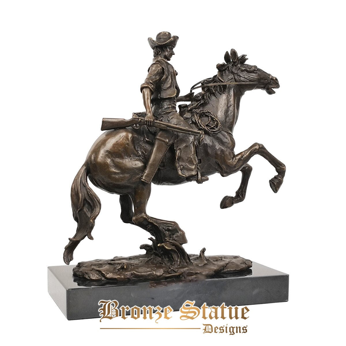 Western cowboy with gun ridding statue vintage man sculpture art marble base gorgeous office table decoration