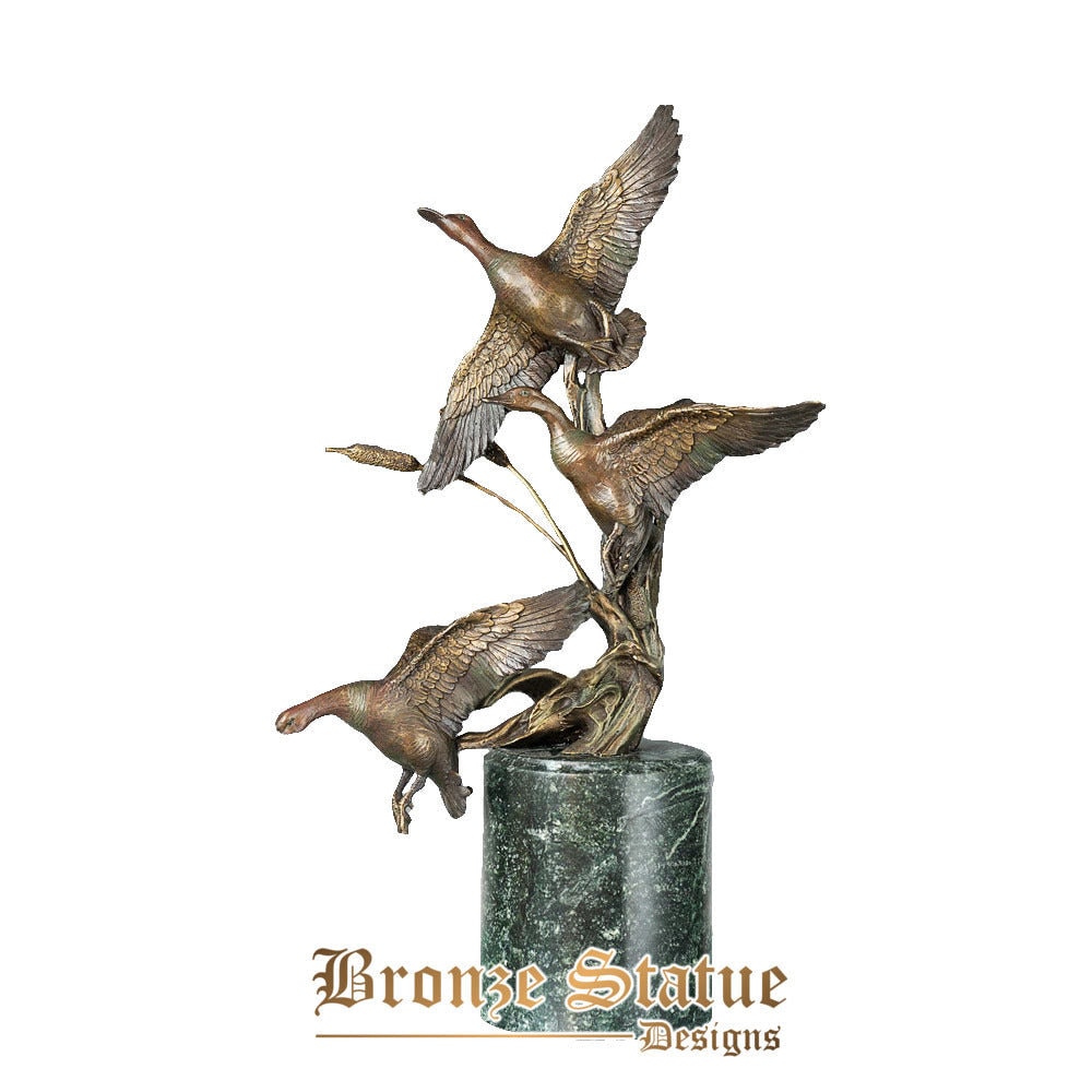 Bronze mallards statue animal sculpture hot casting brass marble base home decor