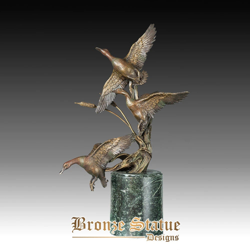 Bronze mallards statue animal sculpture hot casting brass marble base home decor