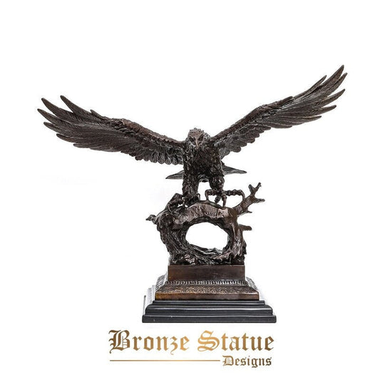 Bronze águia asas abertas estátua escultura falcão pássaro estatueta animal falcão arte home office decoração grande