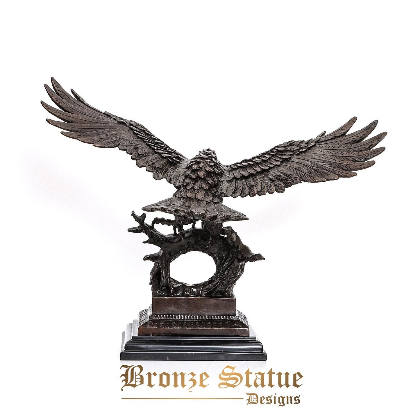 Bronze eagle spread wings statue sculpture hawk bird figurine animal falcon art home office decor large