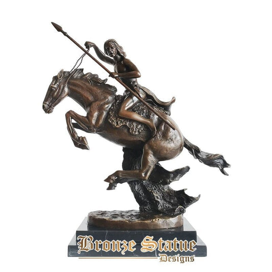 Escultura de cowboy estátua de homem caçador antigo bronze fundido a quente arte detalhada base de mármore decoração de escritório em casa