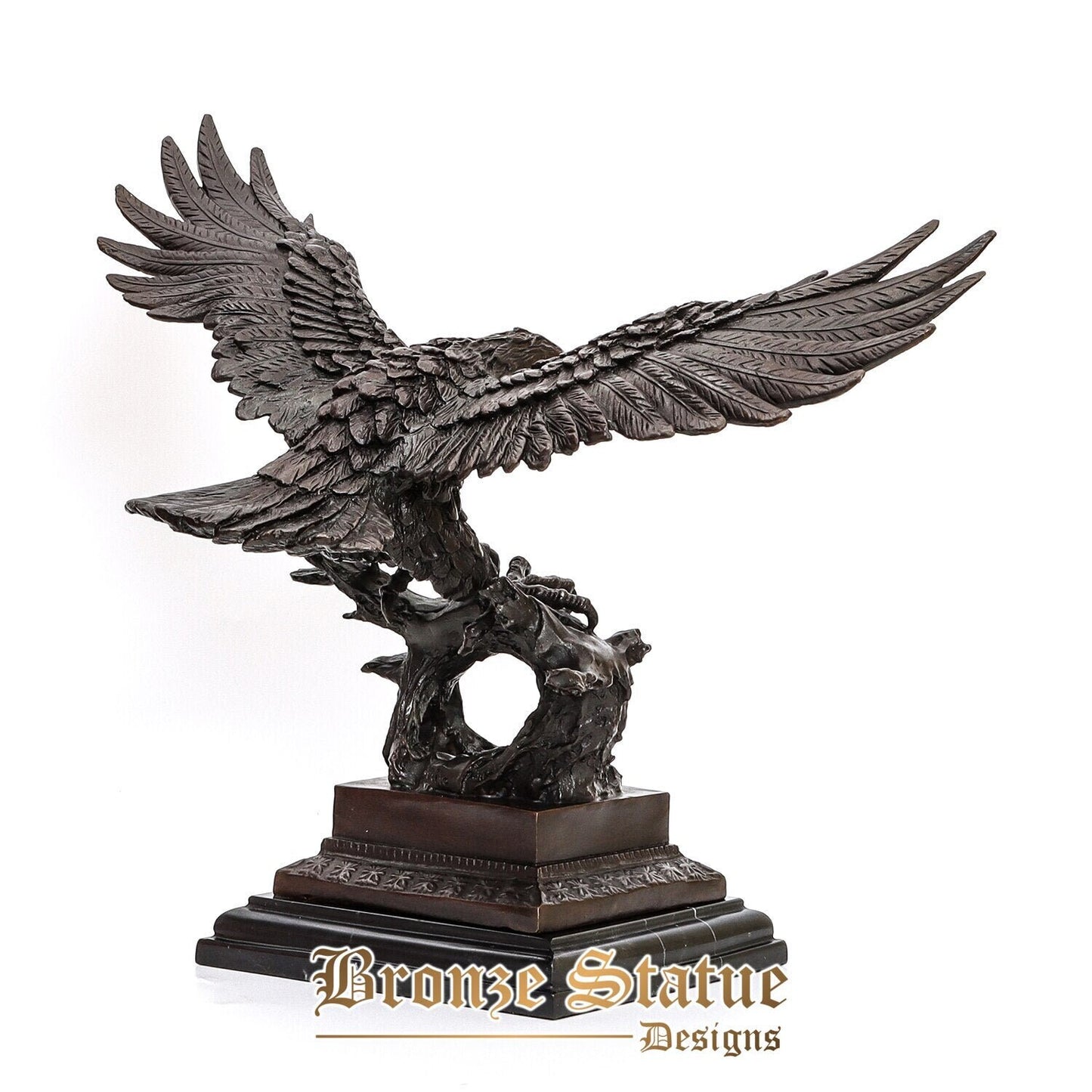 Bronze eagle spread wings statue sculpture hawk bird figurine animal falcon art home office decor large