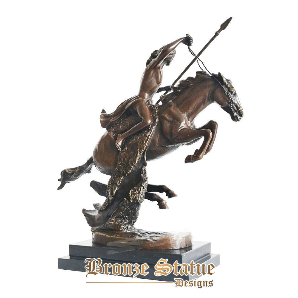 Antico cacciatore uomo statua cowboy scultura in bronzo fuso a caldo elegante arte dettagliata base in marmo arredamento per l'home office