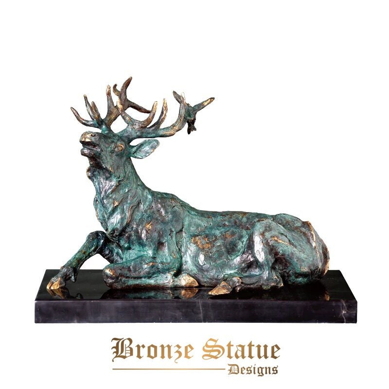 Reindeer statue wildlife animal sculpture art green bronze hot casting lucky birthday gifts home decor
