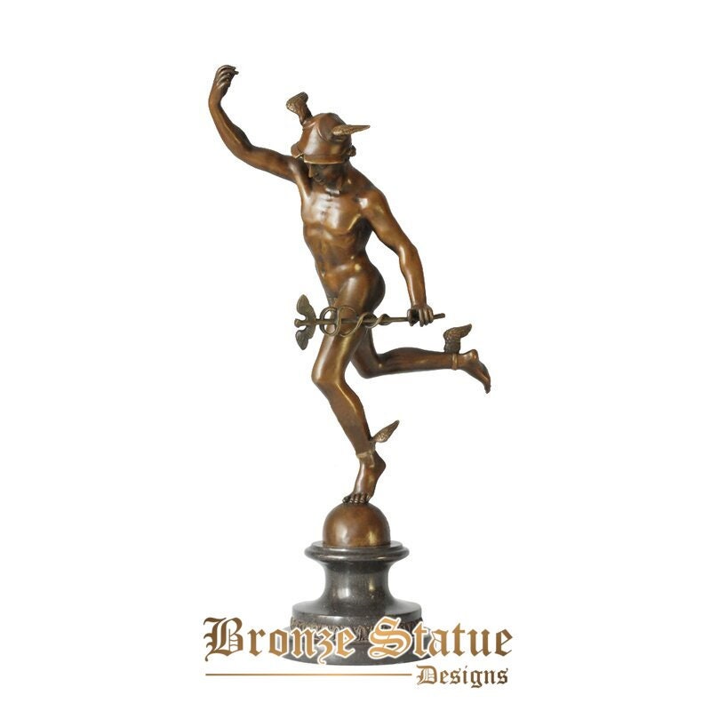 Bronze running mercury statue greek roman mythology commerce god antique art home decor 52cm