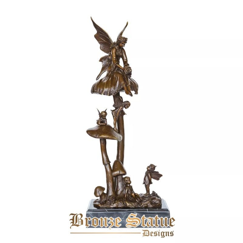 Bronze loveing angel fairy family sculpture statue art marble base classy home decoration