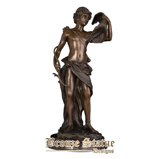 Escultura de estátua de caçador e presa masculino de bronze estatueta de homem de cobre arte antiga acessórios de decoração interior