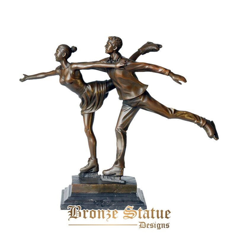 Couple ice dance bronze statue modern skating sport sculpture art classy gift for lover home decoration