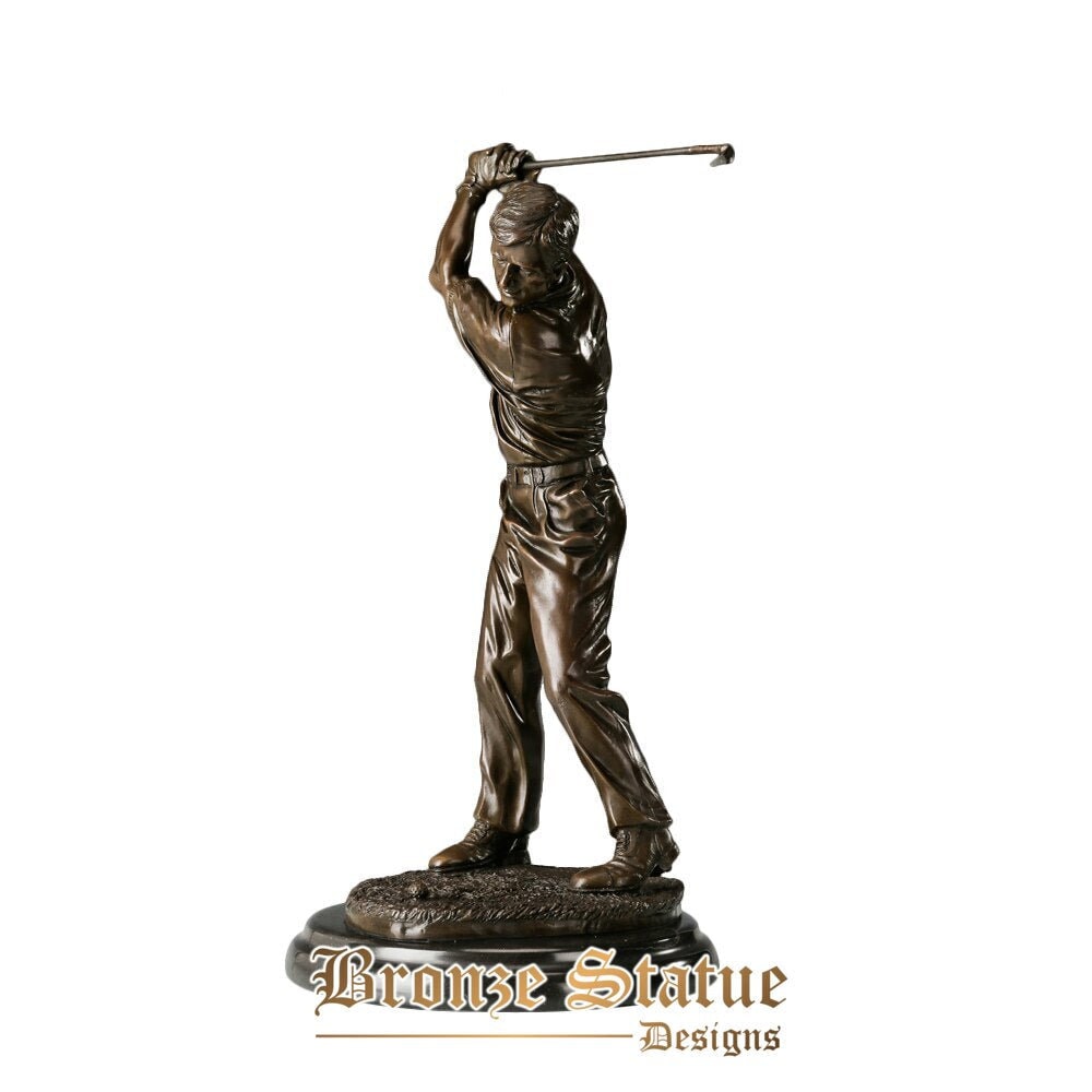 Bronze male golfer statue sculpture man playing golf copper statuette figurine for home decor friend gifts