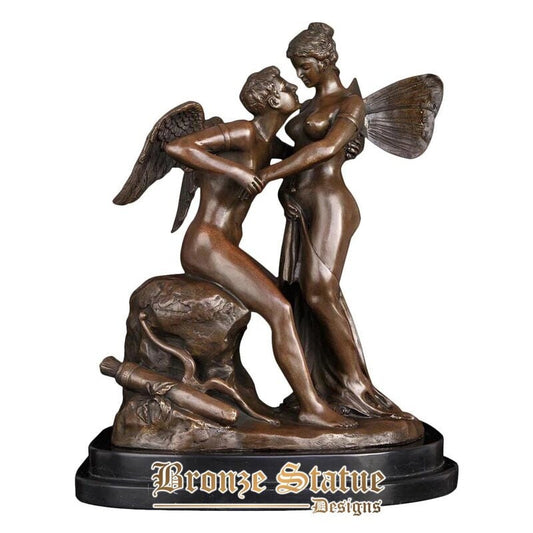 Angel kiss bronze statue romantic lovers sculpture antique brass figurine art villa living room decor anniversary gifts