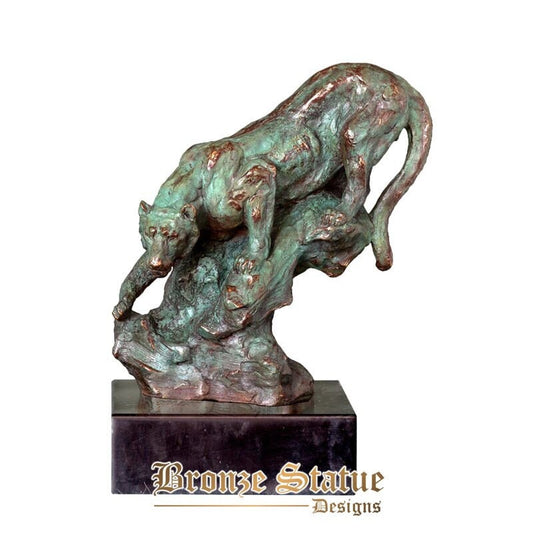 Estátua de chita escultura de leopardo de bronze fundido a quente arte animal selvagem mesa de escritório decoração da sala de estar presentes de aniversário