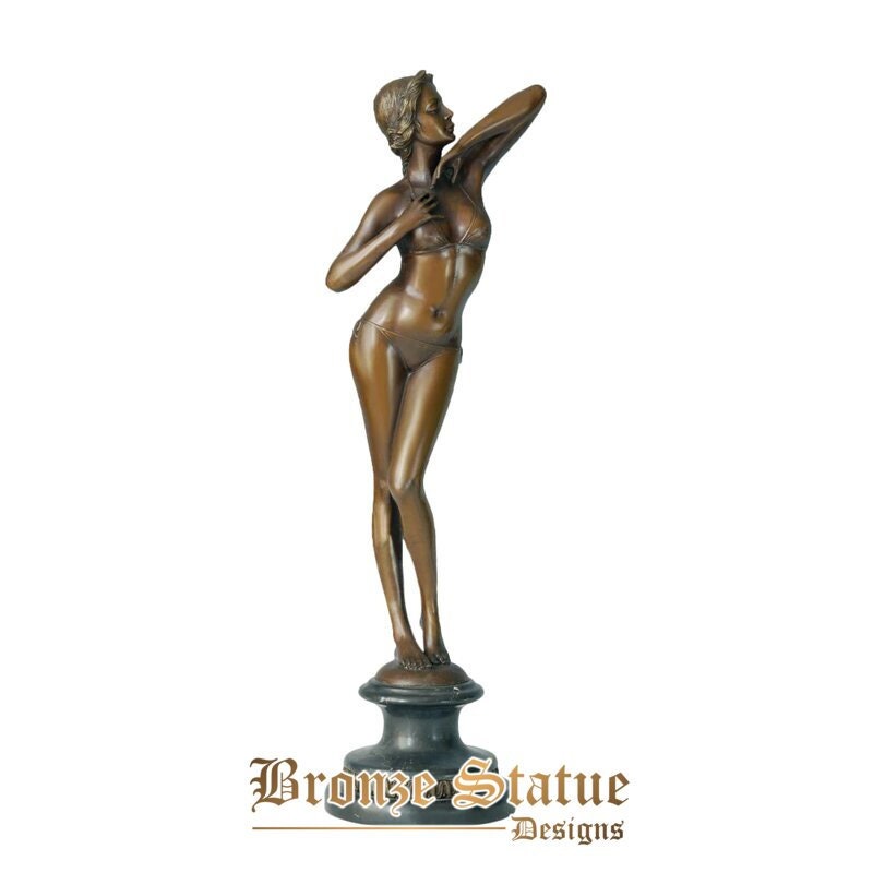 Modern sexy girl bronze statue slim western woman beauty sculpture figurine vintage crafts gallery decor