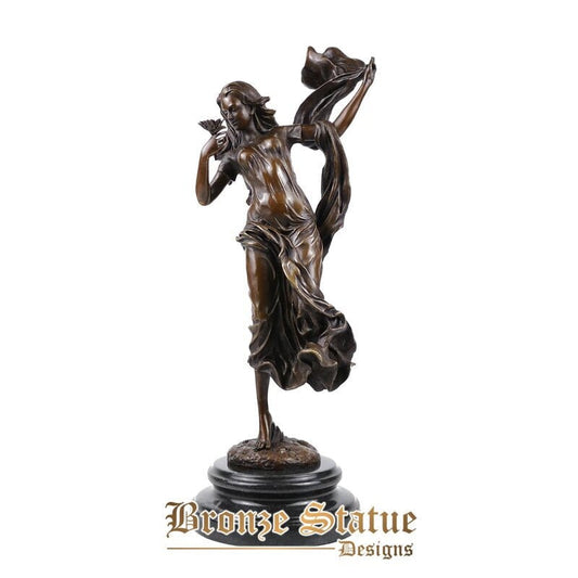 Bronze sculpture flower woman statue gorgeous western female art marble base home decor gift