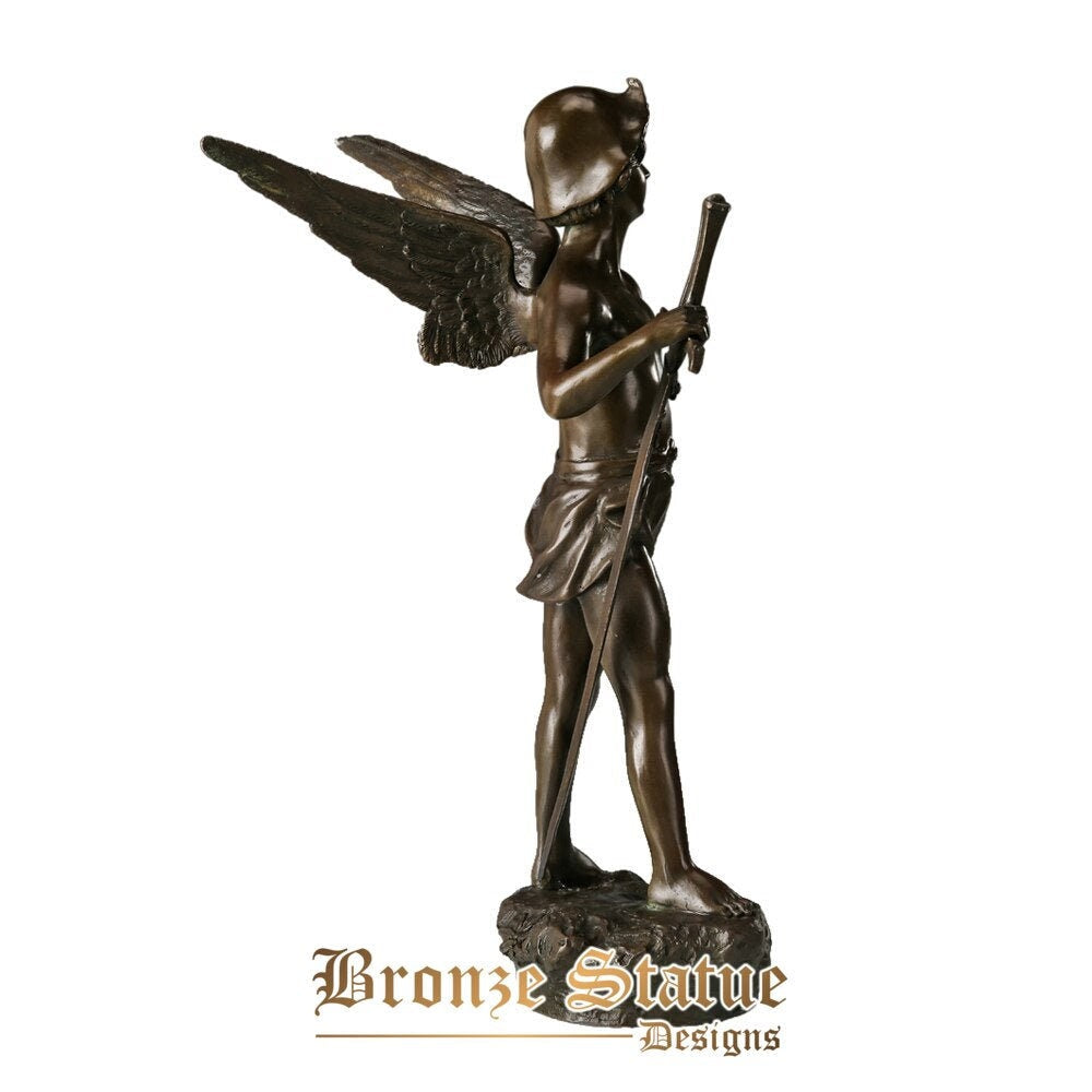 Teen angel wings with sword bronze statue sculpture boy figurine art children gifts home decor