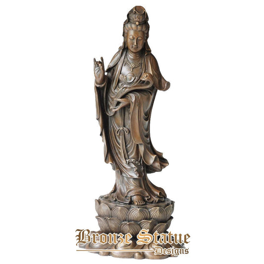 Avalokitesva estátua de buda guanyin estatueta escultura de buda de metal chinês ruyi guan yin arte