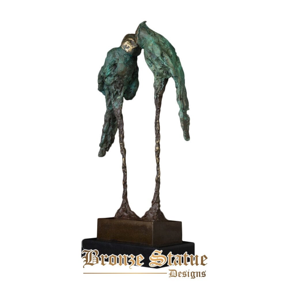 Statua in bronzo astratta coppia pappagalli scultura grande verde amore uccello figurine grande arte vintage per l'arredamento di regali di nozze