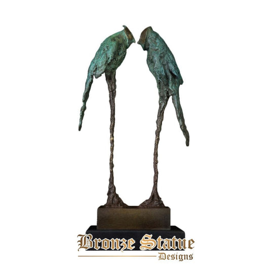 Statua in bronzo astratta coppia pappagalli scultura grande verde amore uccello figurine grande arte vintage per l'arredamento di regali di nozze