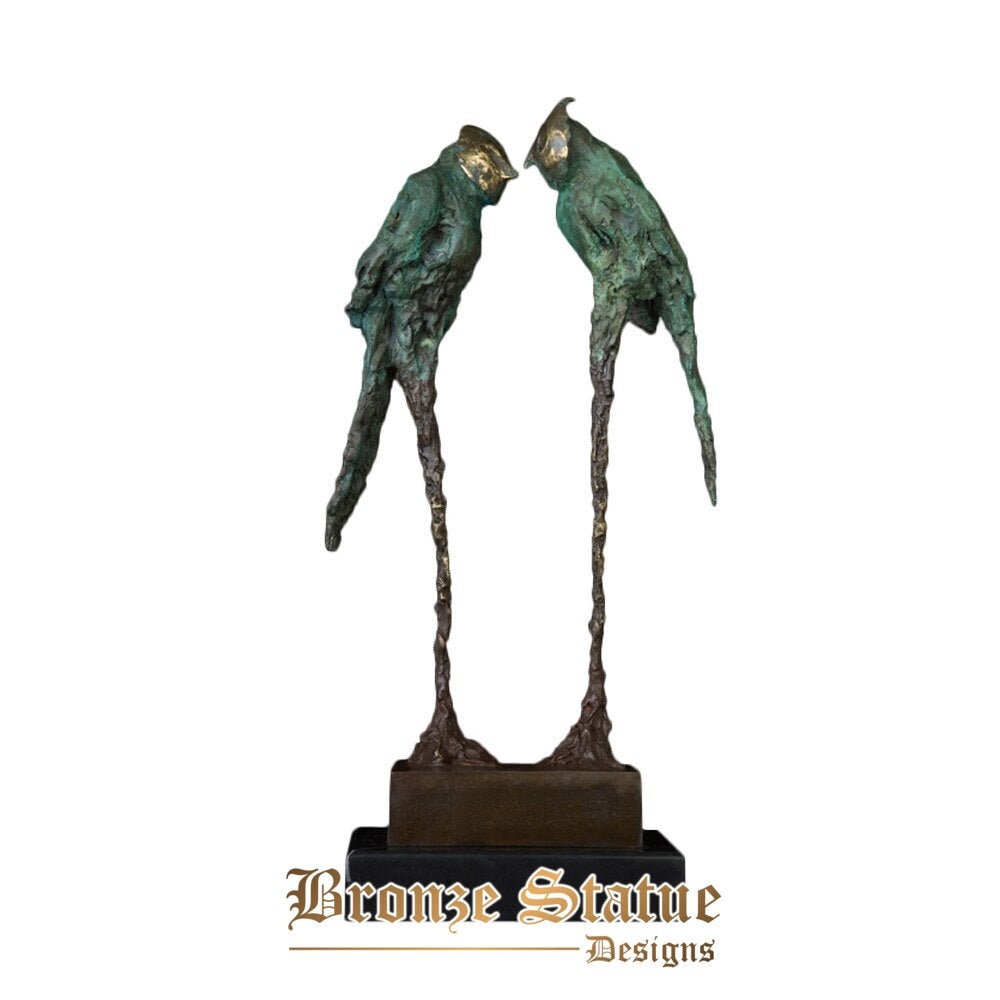 Bronze statue abstract couple parrots sculpture big green love bird figurine large vintage art for wedding gifts decor