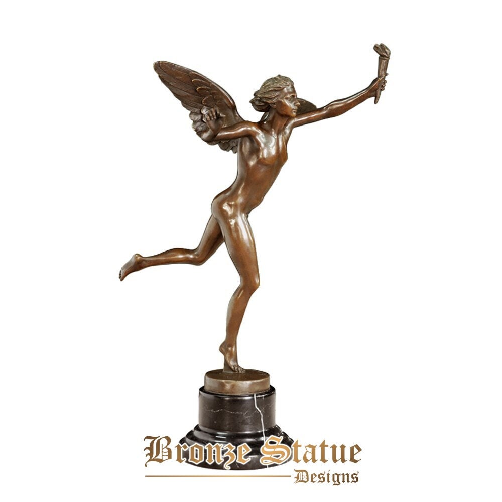 Bronzo libertà angelo portatore di torcia statua scultura vintage arte fusione a caldo ottone decorazioni per la casa regali