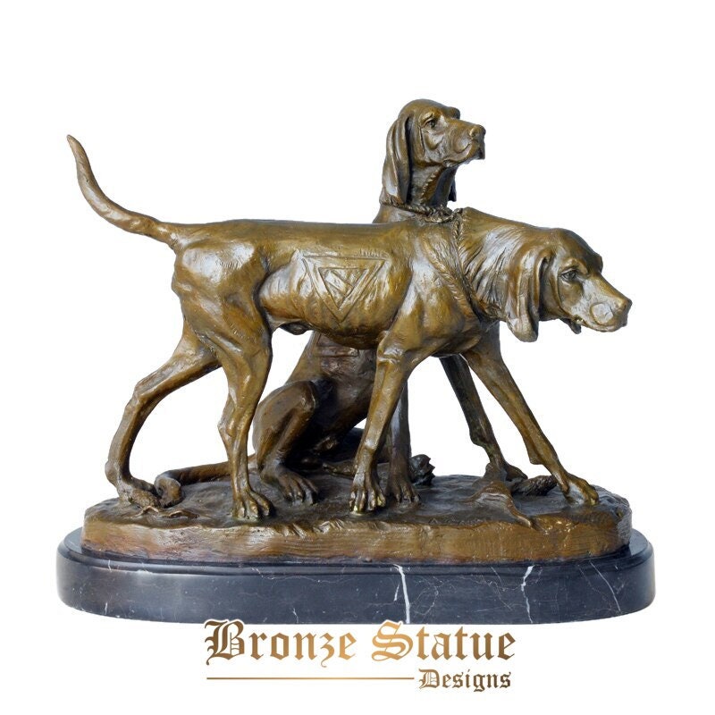 Couple dogs statue animal sculpture art bronze marble base wonderful living room indoor decoration