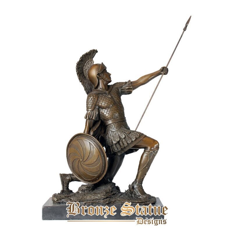 Sparta knight with spear and shield statue sculpture bronze warrior figurine antique artwork office desk decoration