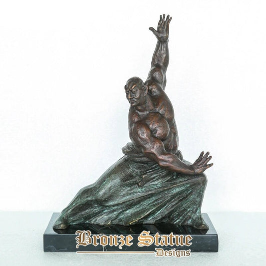 Bronze practicing kung fu man statue sculpture exquisite sport figurine art gorgeous home decoration