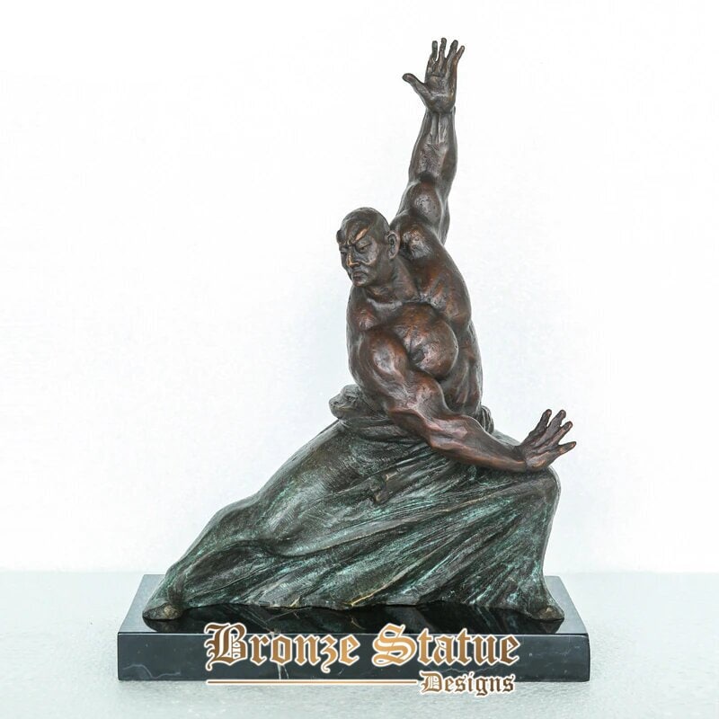 Bronzo che pratica kung fu uomo statua scultura squisita sport figurine arte splendida decorazione della casa