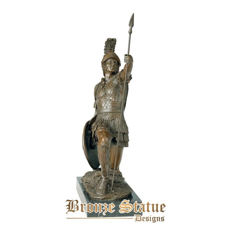 Sparta knight with spear and shield statue sculpture bronze warrior figurine antique artwork office desk decoration