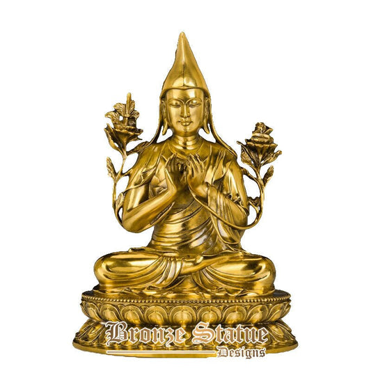Je Tsongkhapa Meister Statue Skulptur aus goldenem Messing tibetische Buddha Kunst Wohnkultur