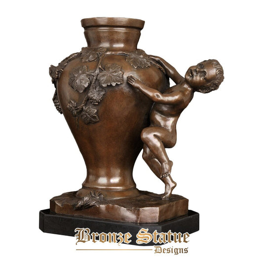 Bronze vase sculpture with kid statue for decor antique sculpture europe retro soft outfit villa home furnishing articles