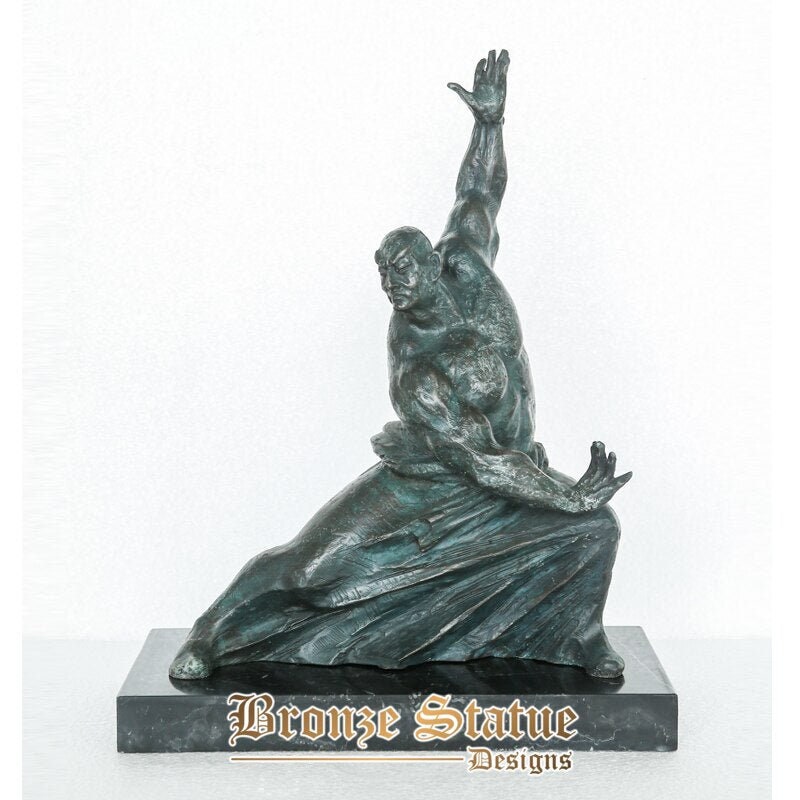 Bronze practicing kung fu man statue sculpture exquisite sport figurine art gorgeous home decoration