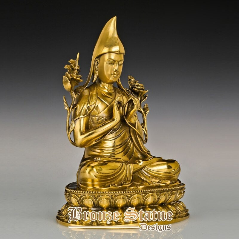 Je tsongkhapa master statue sculpture golden brass tibetan buddha art home decor