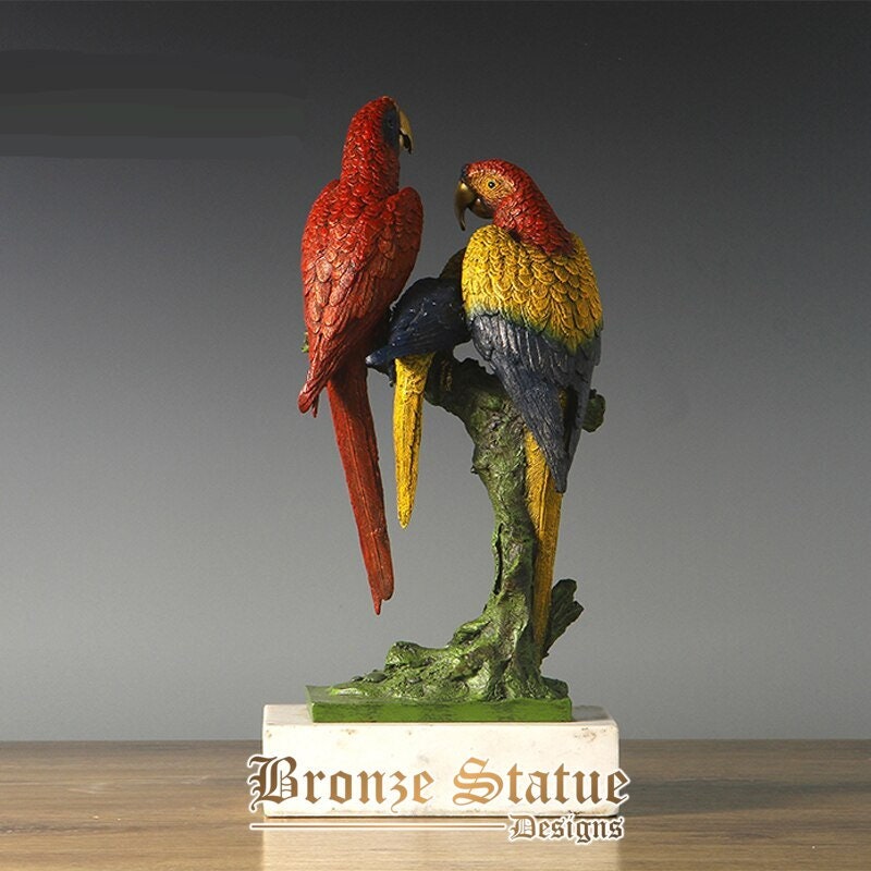 Parrots family statue brass wildlife animal lucky birds sculpture figurine modern art full color for home decoration present