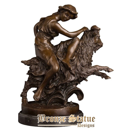 Bronze handgefertigte Bronzeskulptur Vintage Schäferin mit Ziegenstatue Tierfigur Wohnzimmer Kunstdekor