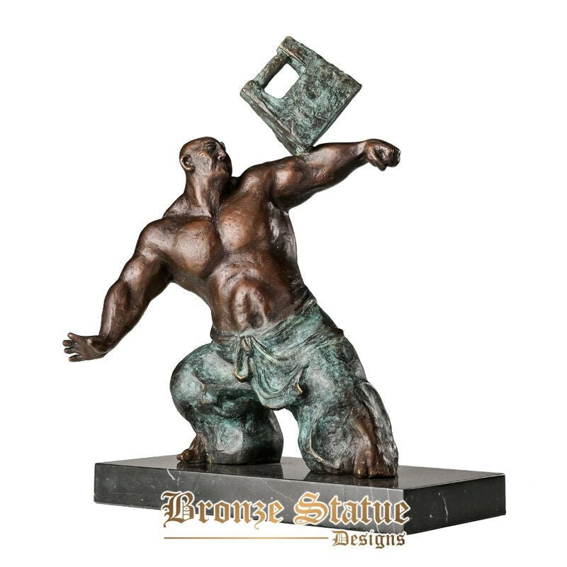 Strong man practicing sculpture bronze muscular people statue art home gym ornament