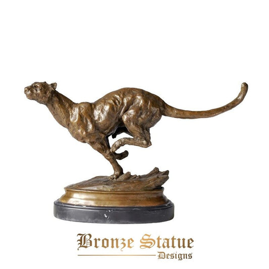 Statua di leopardo al galoppo in bronzo che vola leopardo animale selvatico scultura arte regali aziendali di fascia alta