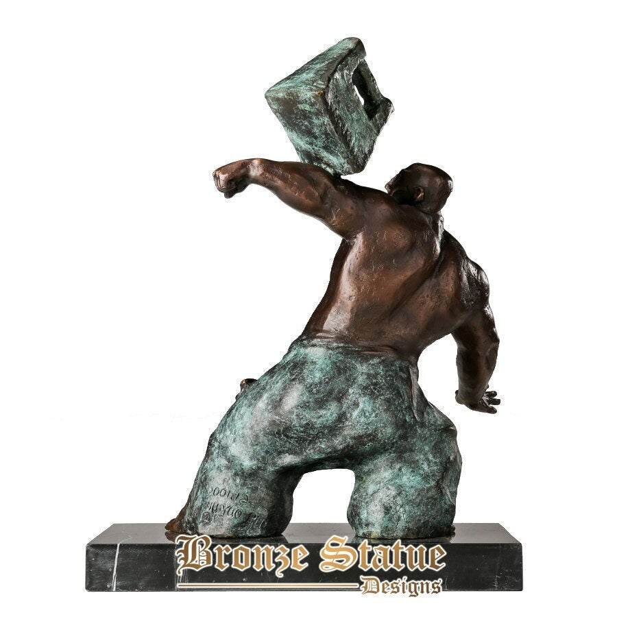 Strong man practicing sculpture bronze muscular people statue art home gym ornament